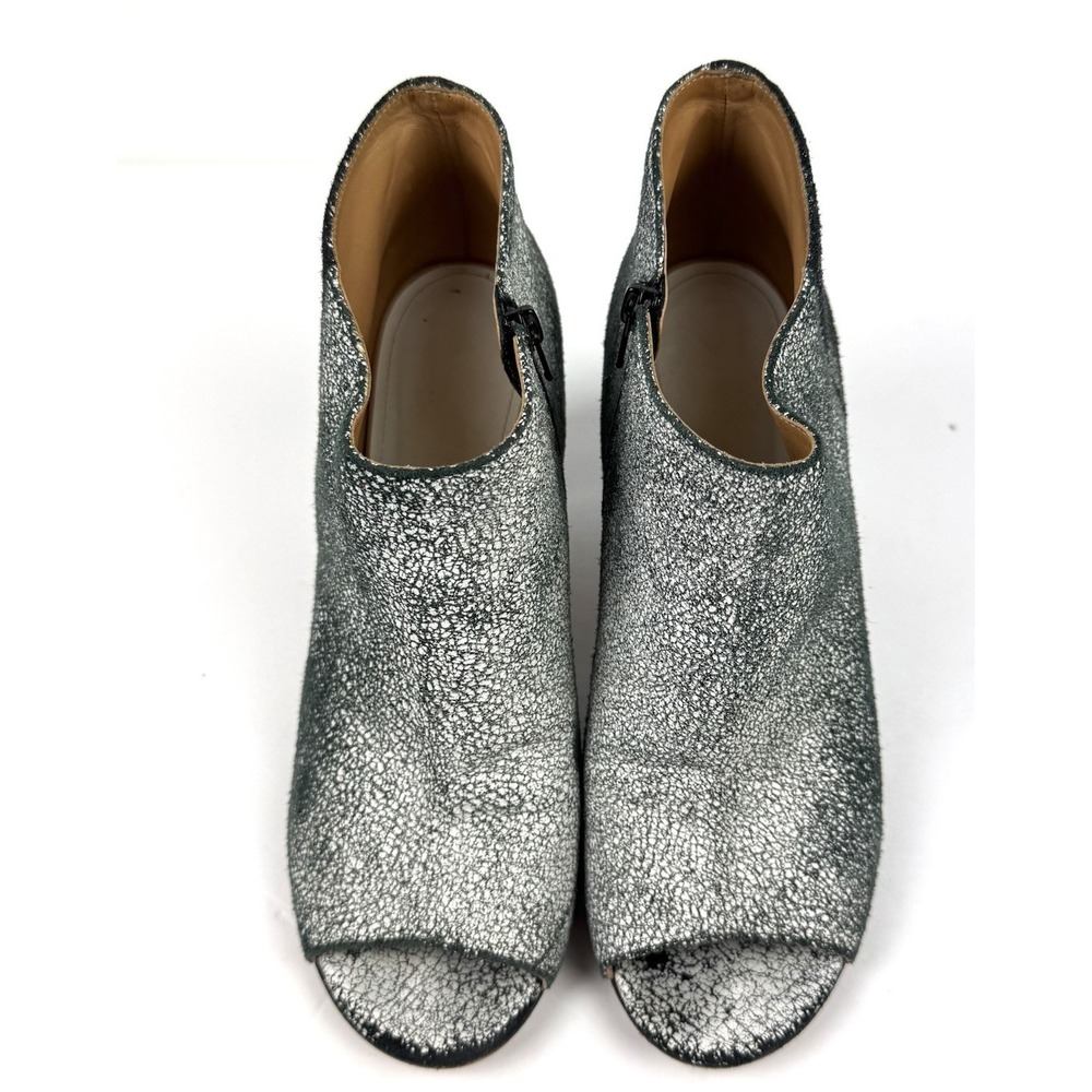 Maison Martin Margiela Open Toe Bootie‎ 39.5 Suede Zip Up Black White Crackle 9